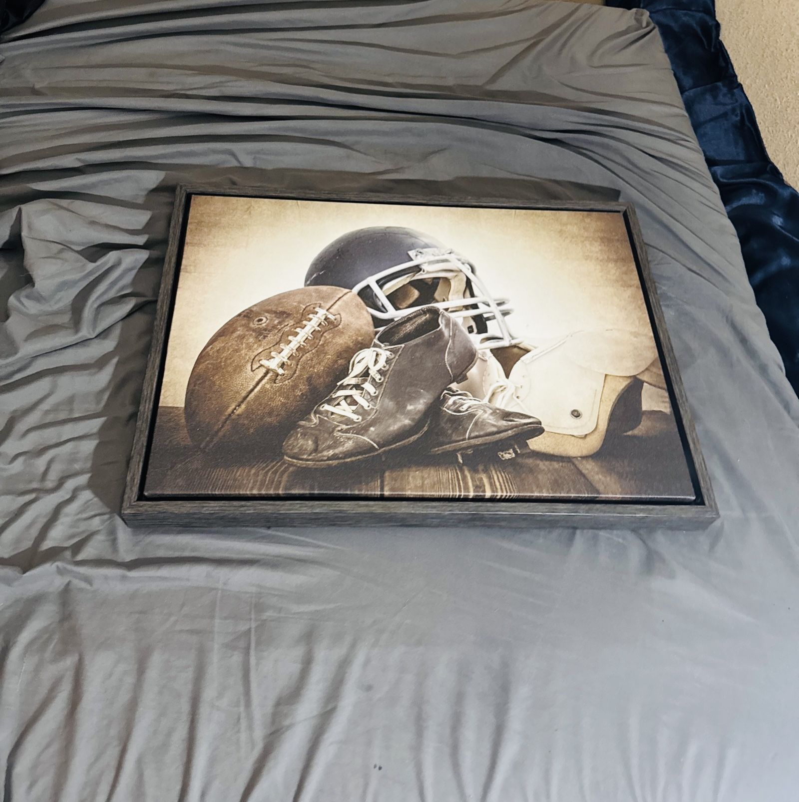 Sylvie Vintage Football Gear Framed Canvas by Shawn St. Peter, 18x24 Dark Gre...