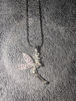 Disney Tinkerbell Necklace With Pink Stones