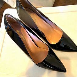 Elisabet lang Women’s Black Patent Leather Pointed Toe Slip-On Pumps
