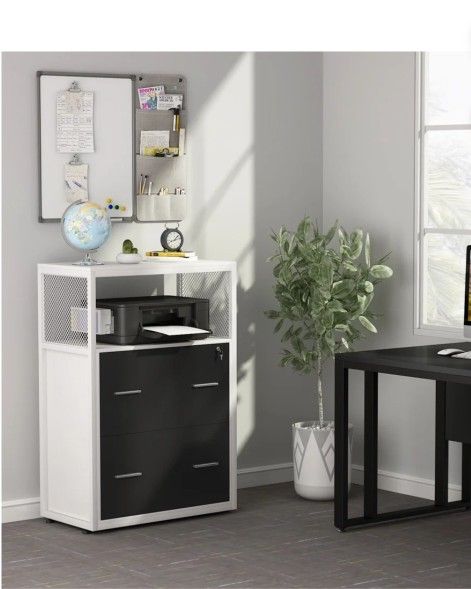 Tribesigns 2 Drawers File Cabinet with Storage
Shelves, Lateral Filing Cabinet Printer Stand for
Home Office(White)
