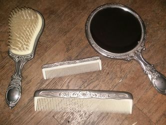 Antique silver plated 4 piece Vanity set