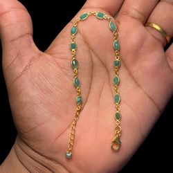 Natural Zambian Emerald Bracelet 925 Sterling Silver 18K Gold Plated 7-8" Cert