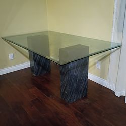 6 person glass table     granite base stand