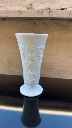 Vintage Indiana Milk Glass Footed Vase - Grapevine Pattern