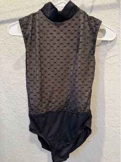 Black Sheer Polka Dot Mock Neck Leotard