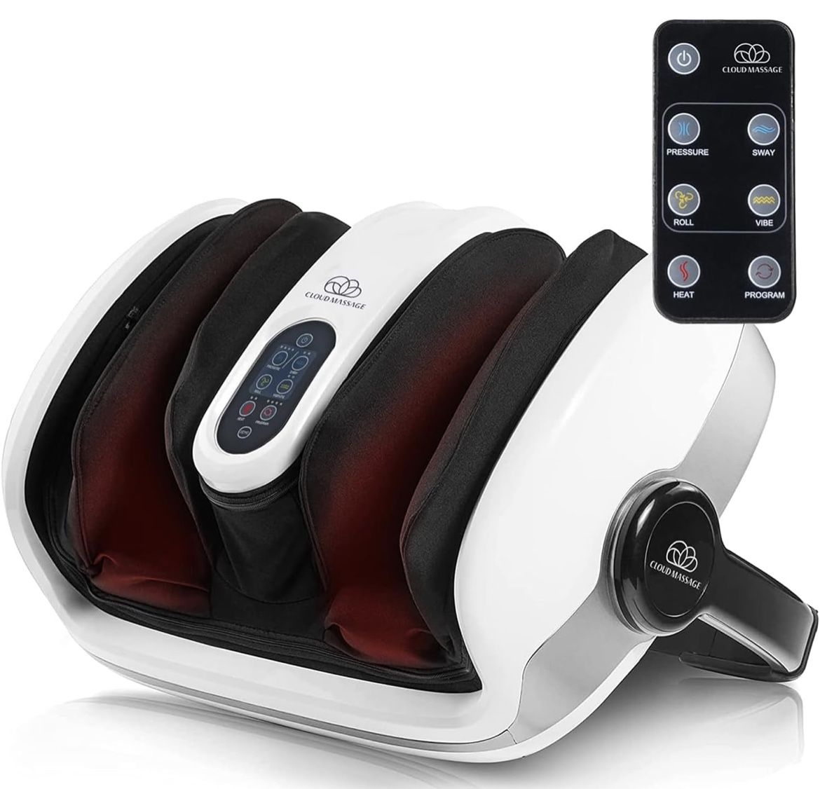 Cloud Massage Shiatsu Foot Massager with Heat - Foot & Calf Massager for Relaxation, Plantar Fasciitis, Neuropathy - White, Includes Remote