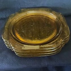 Set Of 4 Vintage Indiana Glass Co.  Madrid Amber Dinner Plates