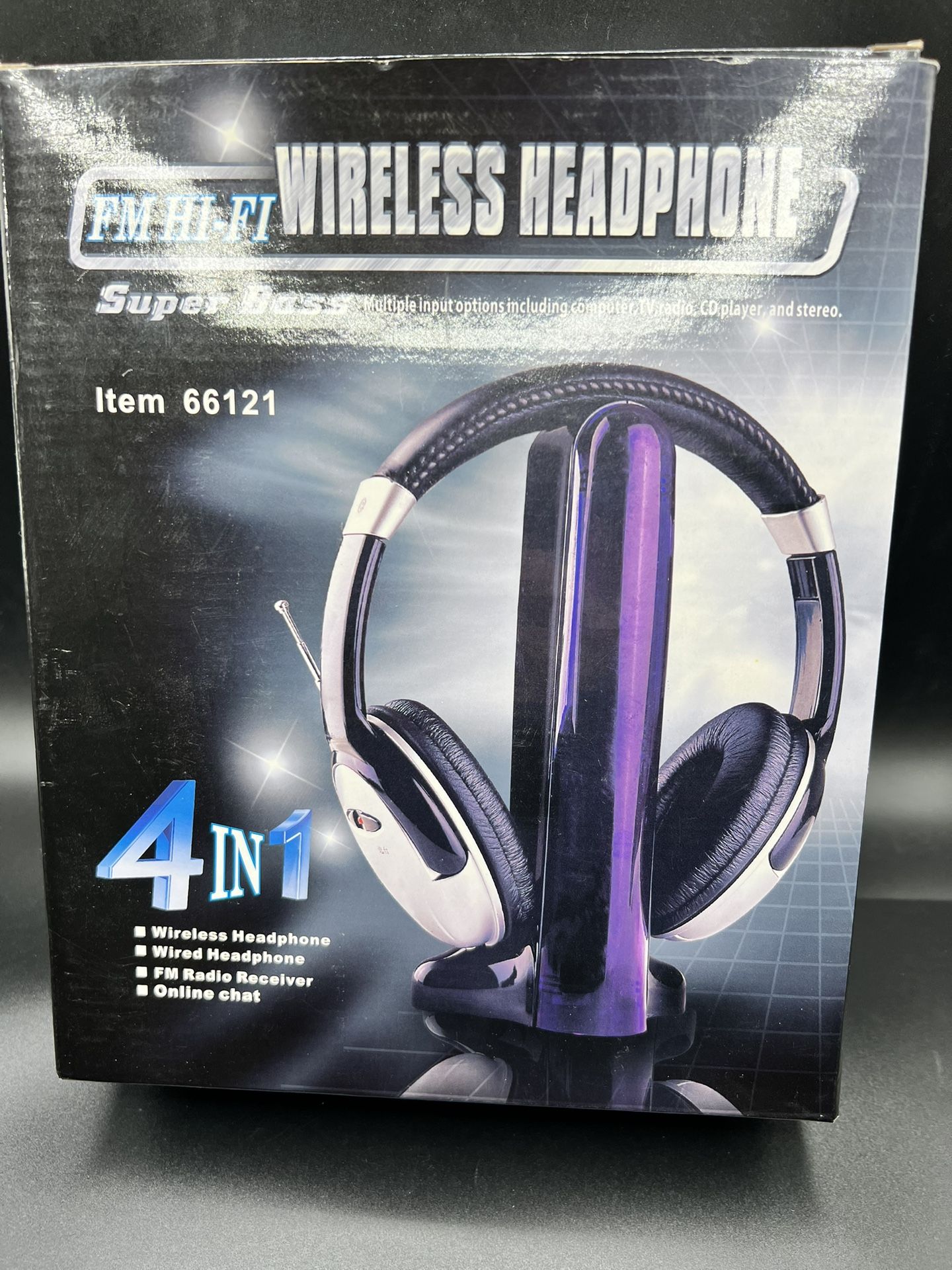 New Open Box "4 in 1 Hi-Fi Wireless Headphone." The product is also known as the "Digital 007 4-in-1 Wireless Head Phones"