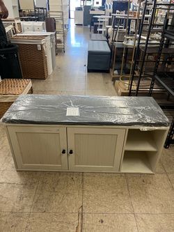 SONGMICS Shoe Storage Bench Cabinet w/ Door & Adjustable Shelf - Rustic White / Gray