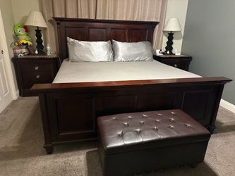 Dark Wood King Bed Frame with Nightstands