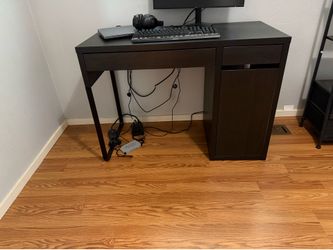 IKEA Desk with Storage Cabinet – Dark Brown