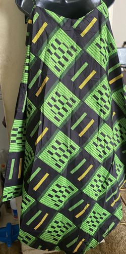 African Ankara Yellow And Green Spaghetti Strap Summer Dress
