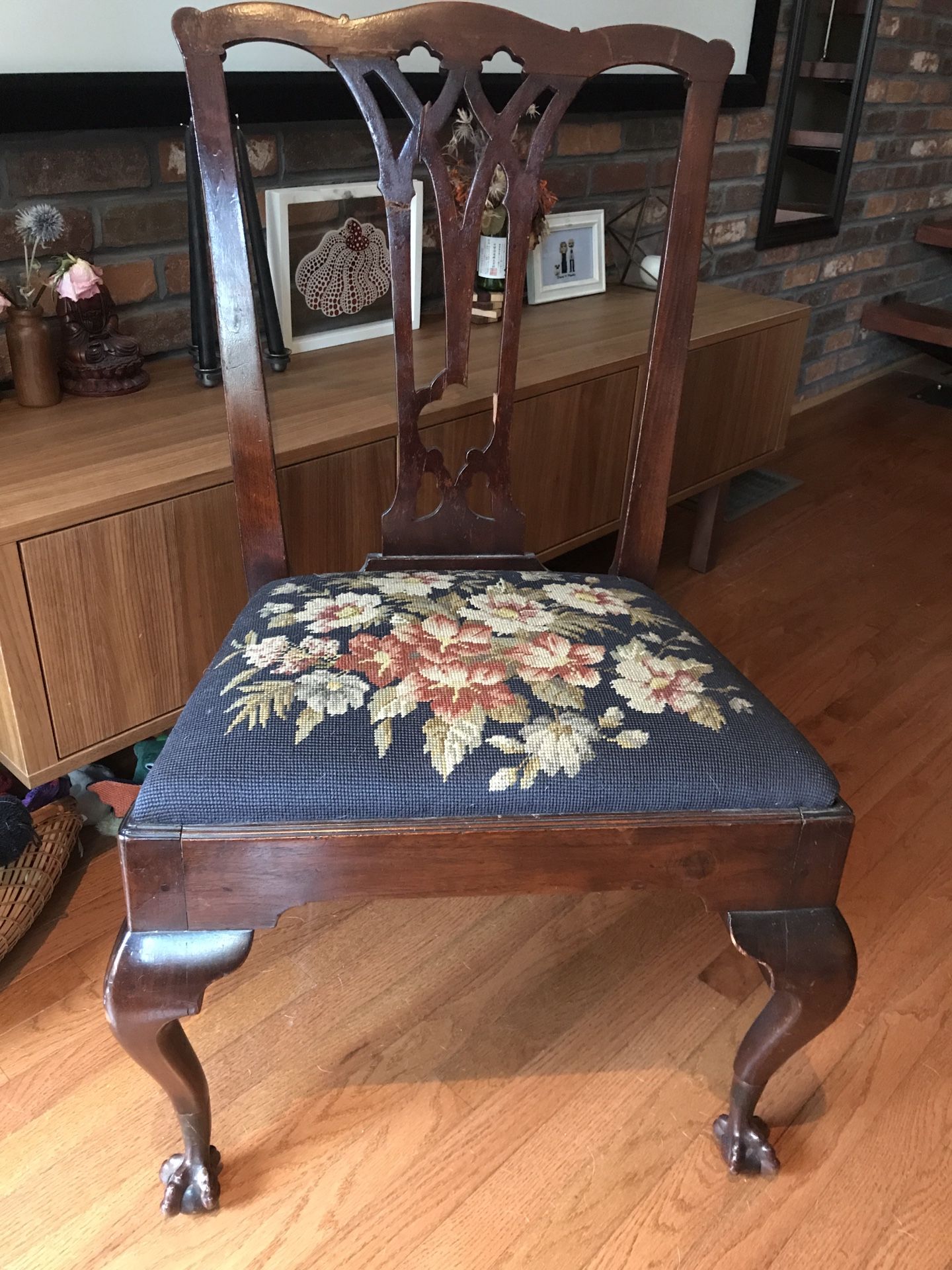 Clawfoot Floral Needlepoint Vintage Antique Chair