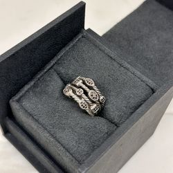 David Yurman 4 Row Black Diamond Ring size 7 In Box