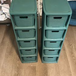 5-drawer plastic storage tower with basket-style drawers 