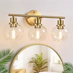 3-Light Gold Vanity Light with Globe Shades