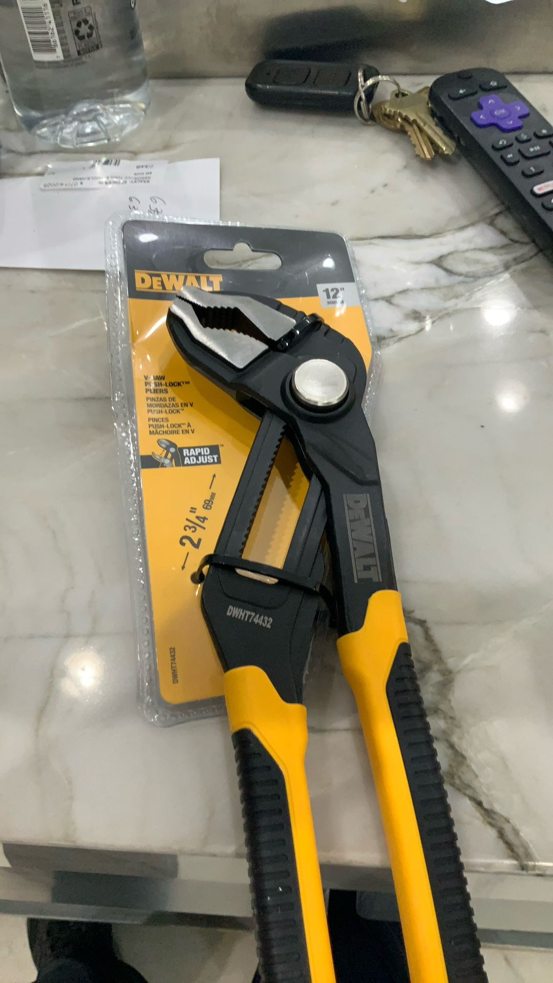 Dewalt DWHT74432  12” V Groove Jaw Push lock Pliers Brand New 