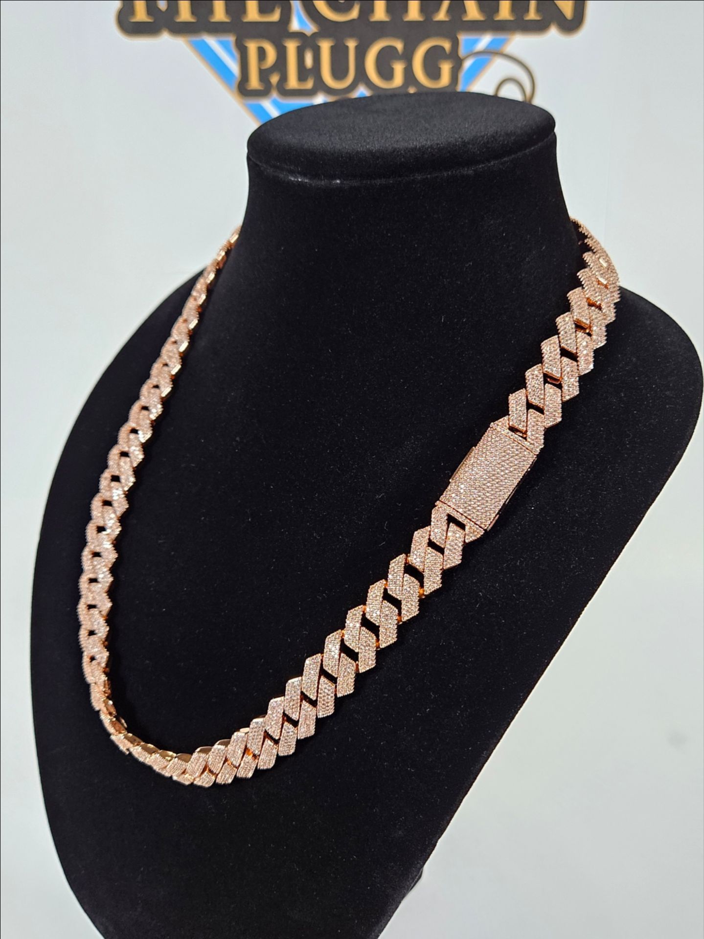 Rose Gold Chain Cuban Link - 15mm 24" Fully Iced Out 4 Row Setting *Quality Piece*