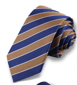 WeiShang Classic Men's Skinny Width 2.3" Slim Necktie Striped Color Tie. Blue & Gold Harry Potter Hufflepuff
