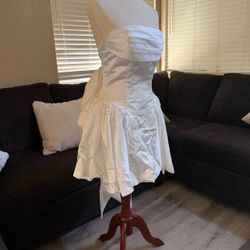 Strapless Satin Homecoming Dresses with Bow Flowy A Line Short Prom Dress size-6