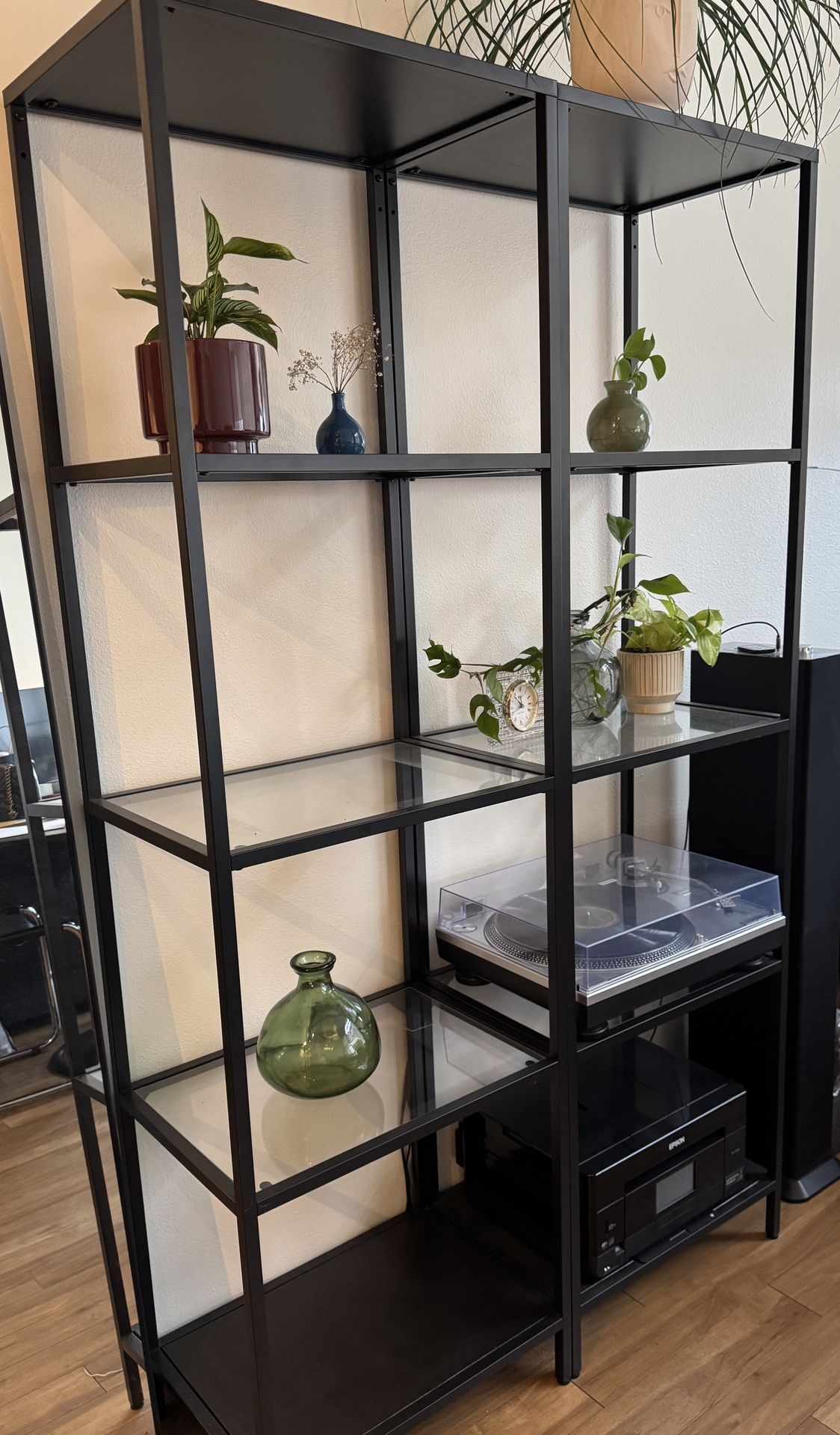 Ikea Black Metal Modern Glass Shelf 2x 