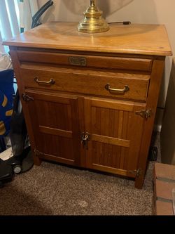 White Clad Oak Vintage Wood Kitchen Cart Drawers with Brass hardware
