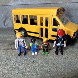 2011 Playmobil Yellow School Bus With Figures 5940 Lights Tested & Working