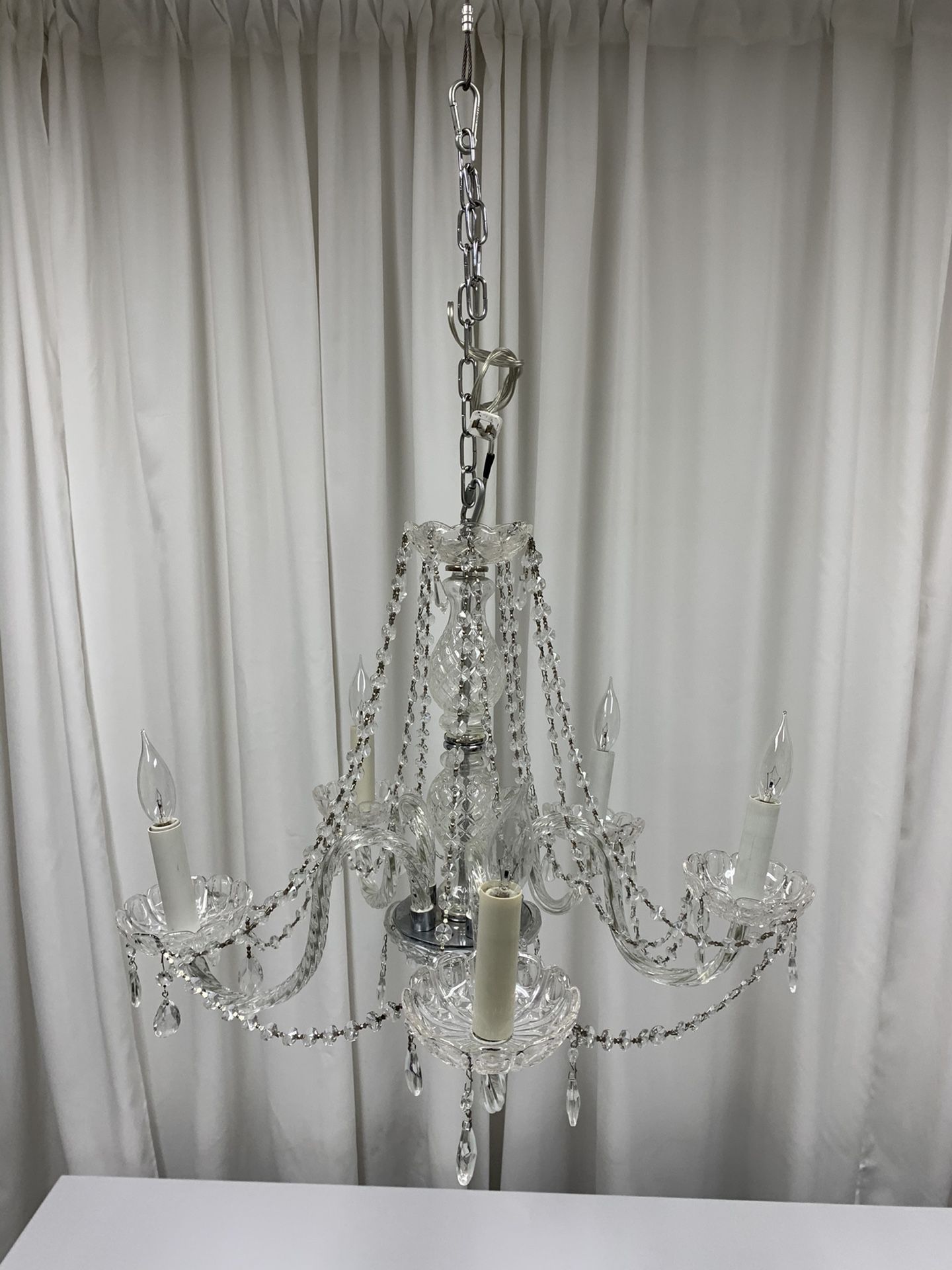 5 Arms Crystal Glass Light Chandelier 25” H x 24” W Venetian Style