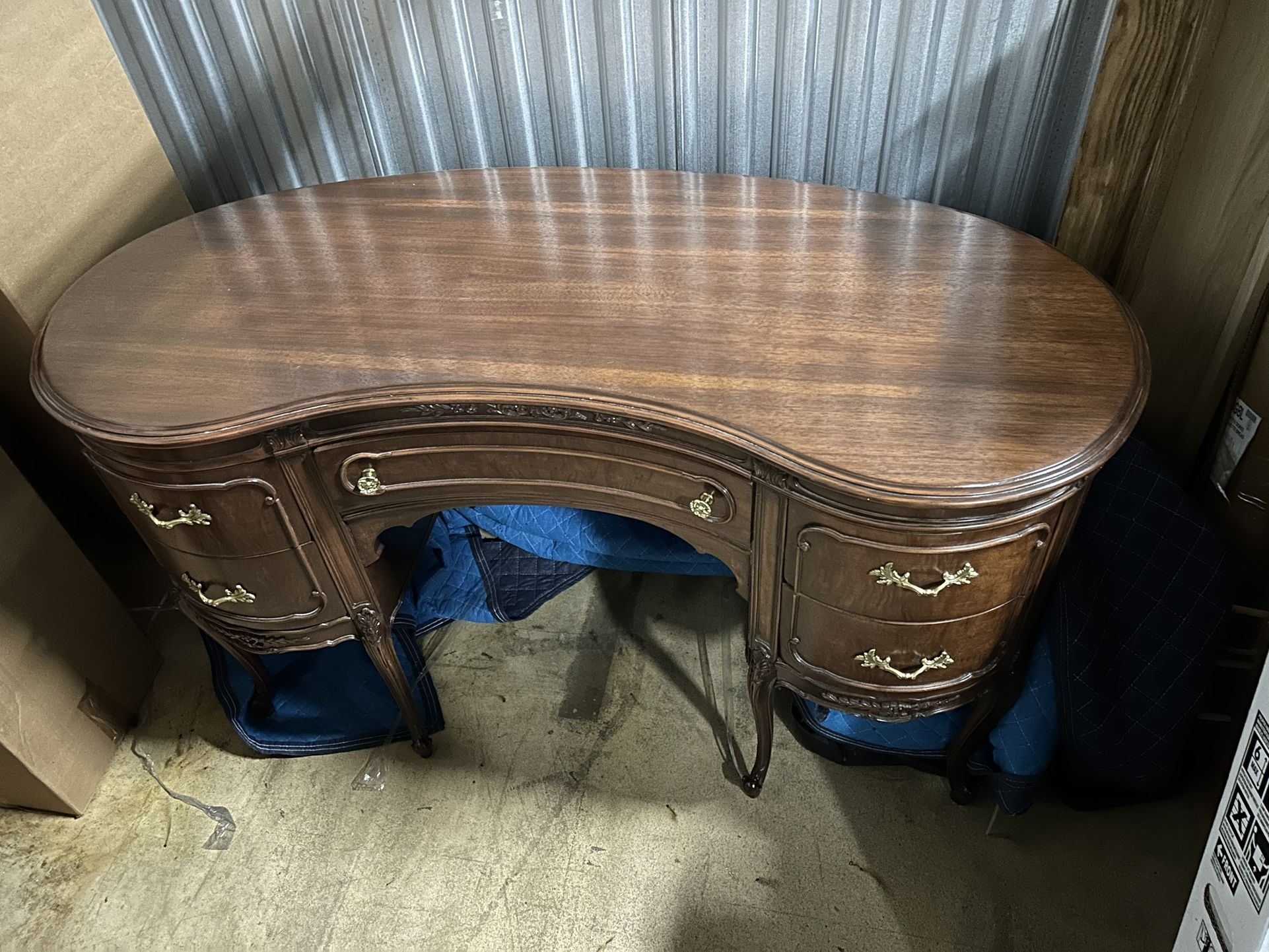 Antique Desk With H Glass Top