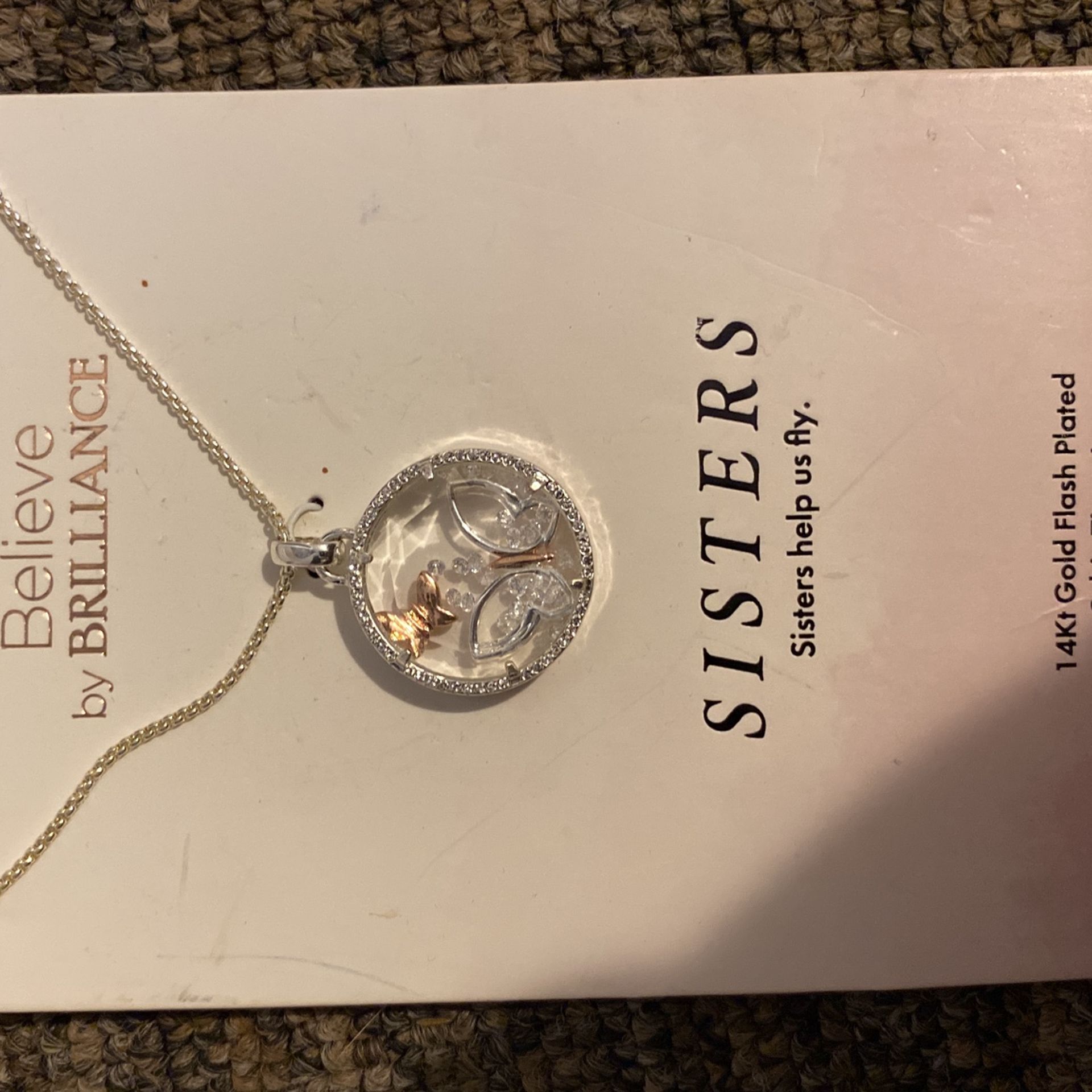 BELIEVE SISTER necklace Sisters Help Us Fly Gold Flash Plated Zirconia 18’’ 2’