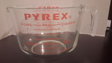 Pyrex Glass Measuring 8 Cup 64oz Red Print Lg. 2 Qt Red Batter Bowl USA Vintage