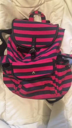 Pink and Navy Blue striped backpack