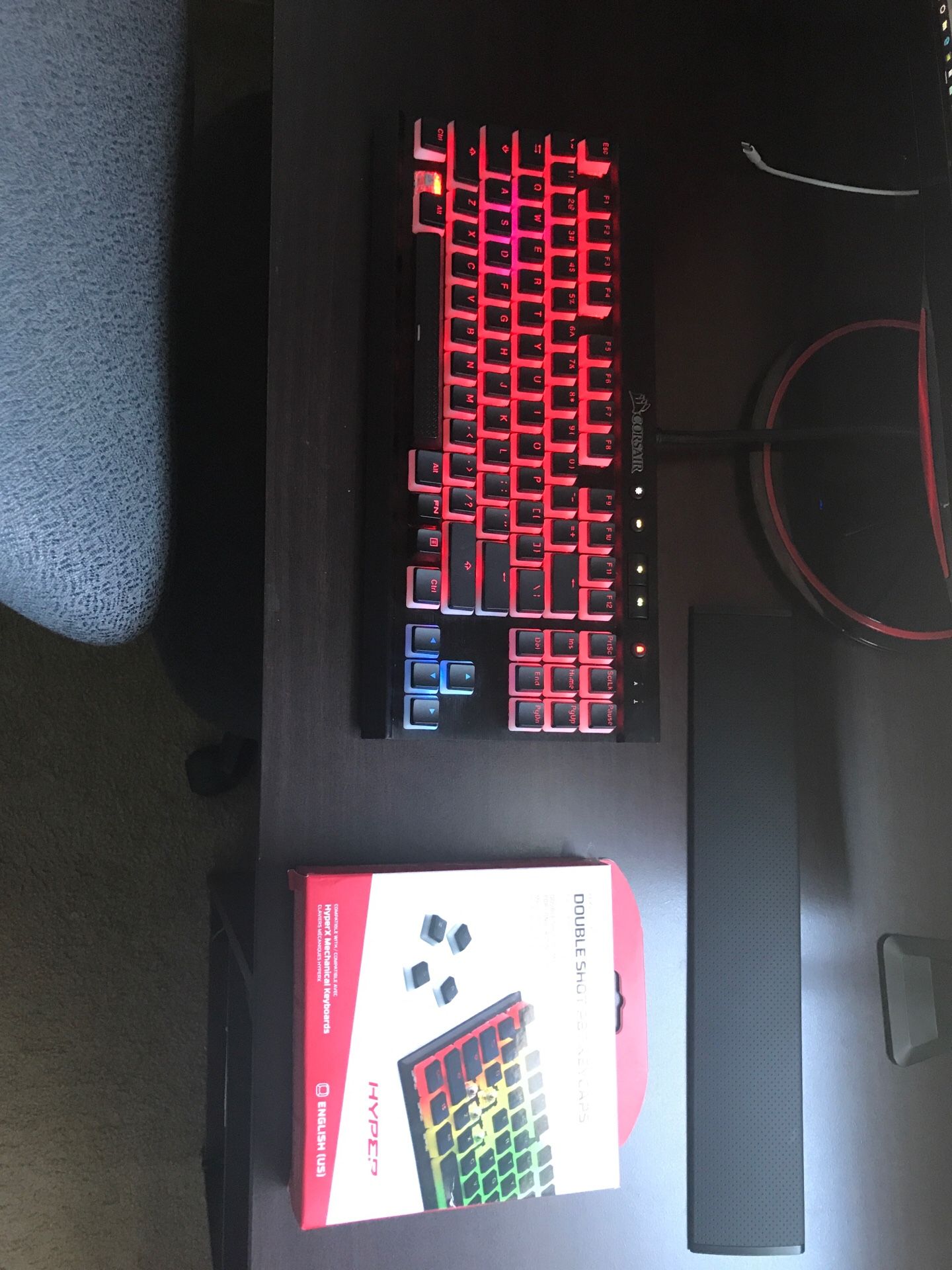Corsair k65 with pudding keycaps (speed/silver switches) and wrist rest
