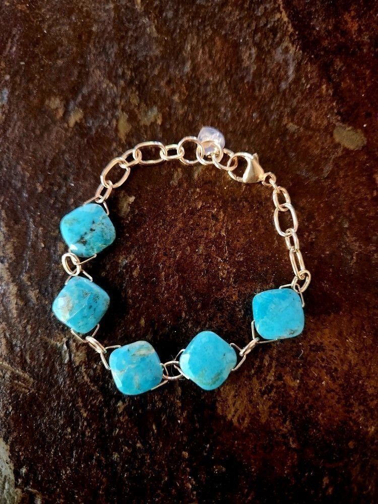 Kingman Turquoise Gold Link Bracelet