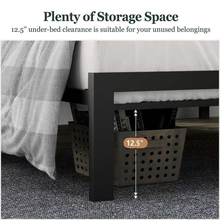 Amolife King Size Metal Bed Frame with Upholstered Headboard, Dark Grey $110