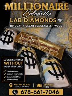 Millionaire Celebrity Lab Stones UV coat clear sunglasses wood. Look Like Money *One (1) Lightweight Luxe Style *Comes with a white protective case fo