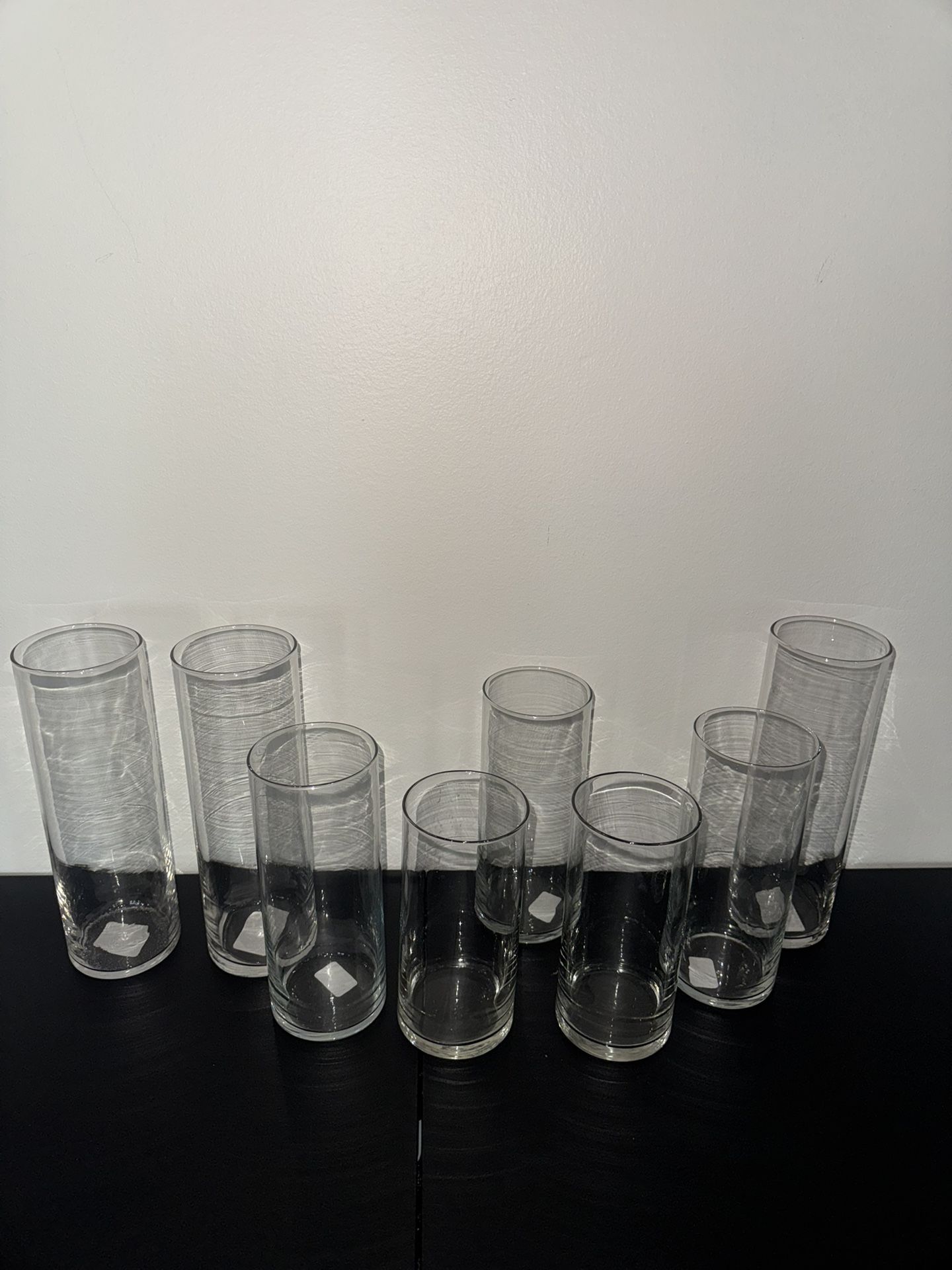 8 Set Clear glass cylinder vases