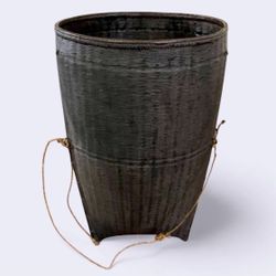 19th Tribal Storage Basket of Bamboo Rattan and Wood in Karen of Burma Style