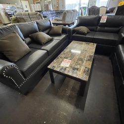 Dark brown faux leather sofa loveseat