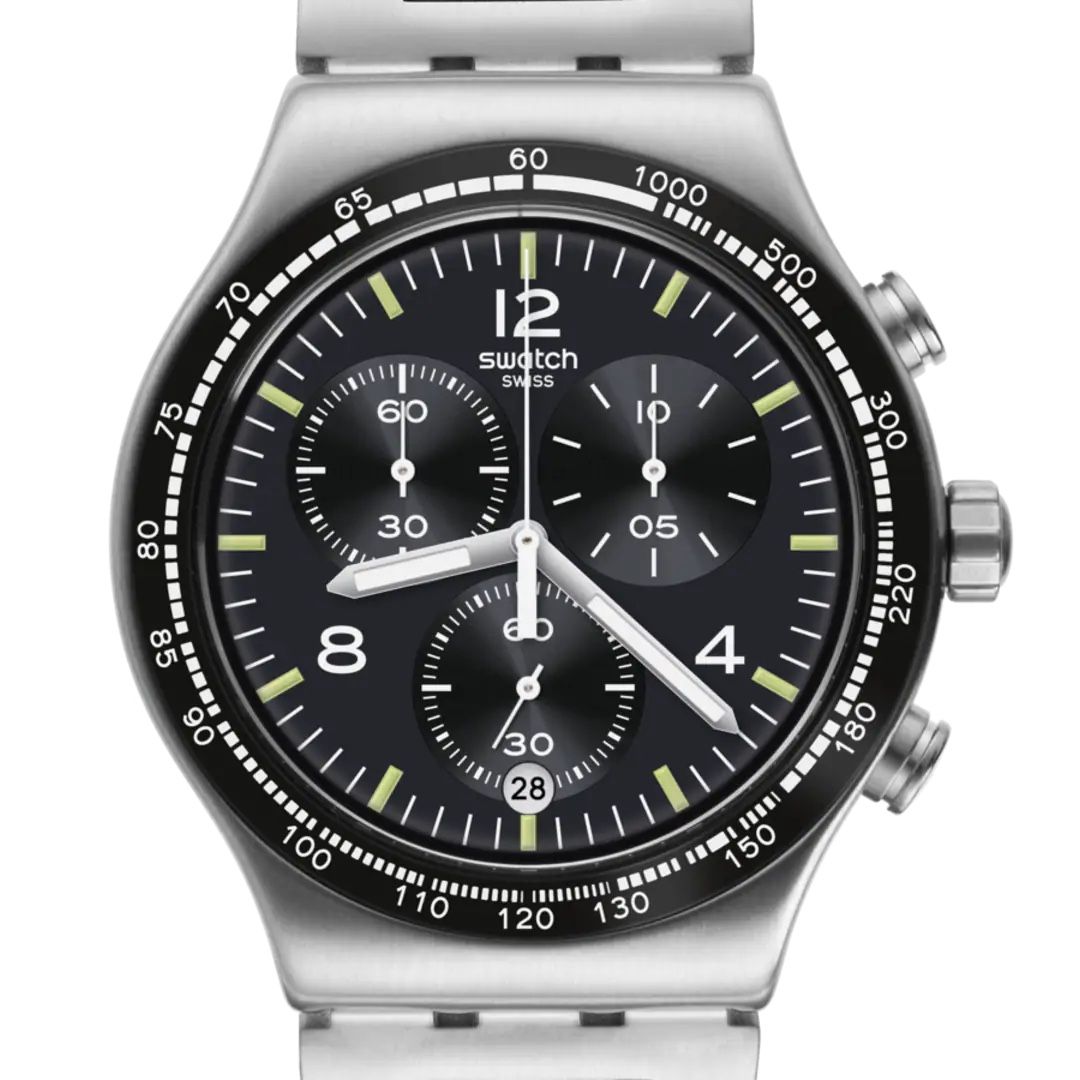 Swatch Stainless Steel Black Dial Chronograph Watch