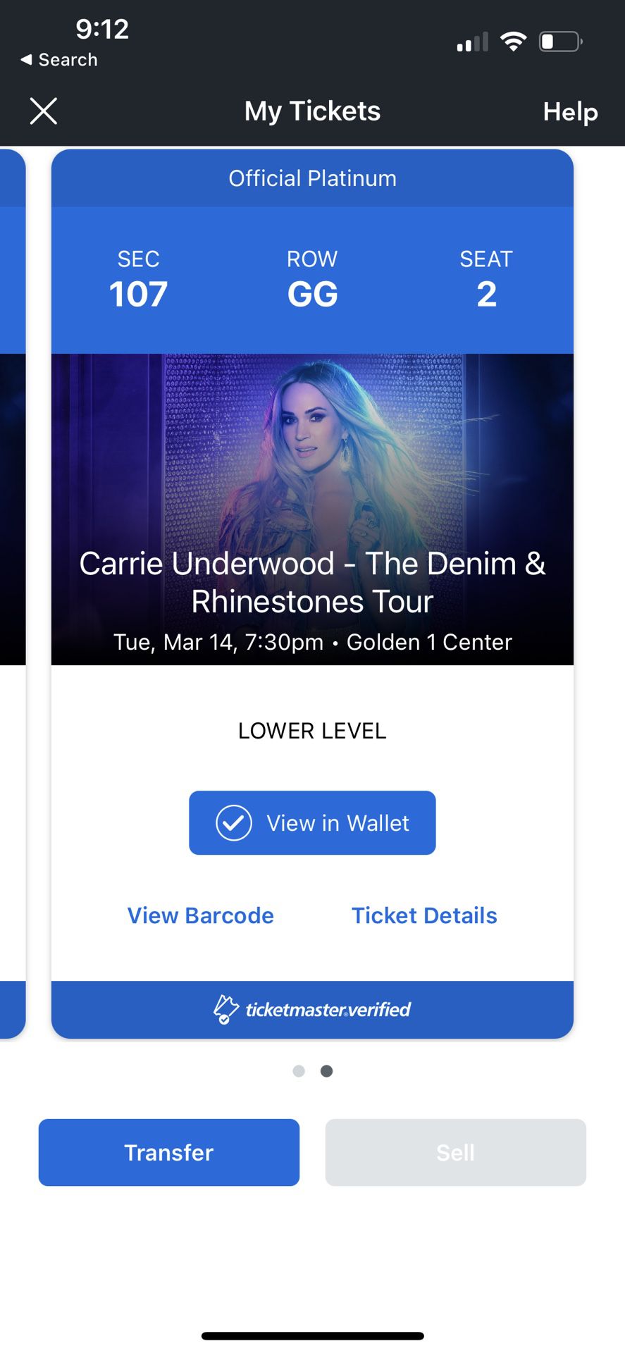 Two Carrie Underwood Tickets Excellent seats!