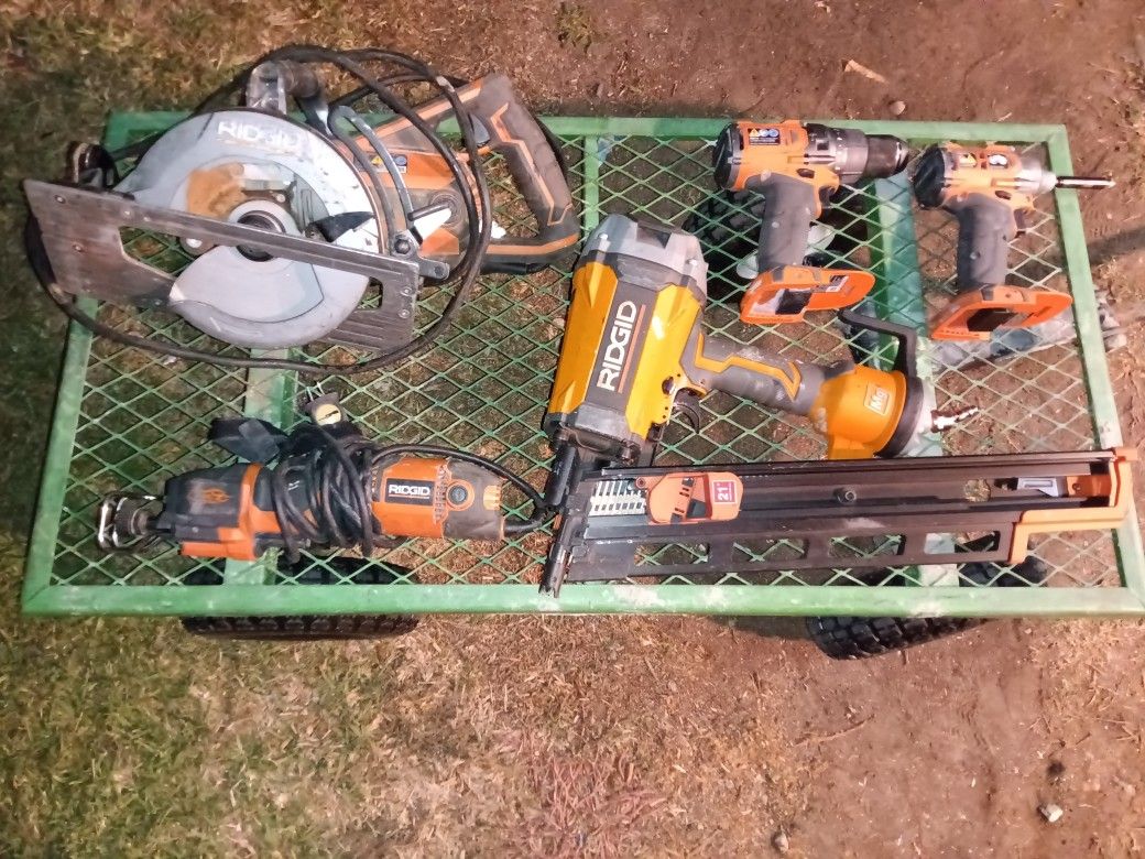 Lot Of Ridgid Power Tools & Batteries & Chargers