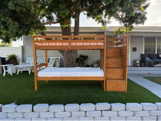 Wooden Twin over Twin Bunk Bed with Storage Stairs