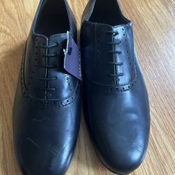 New Zara Man Oxford Dress Shoes Size 7.5 Mens Lace Up Pointed Toe Black Leather