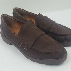 Anne Klein Womens 8 M Loafers Slip On Casual Shoes Brown Suede Leather 