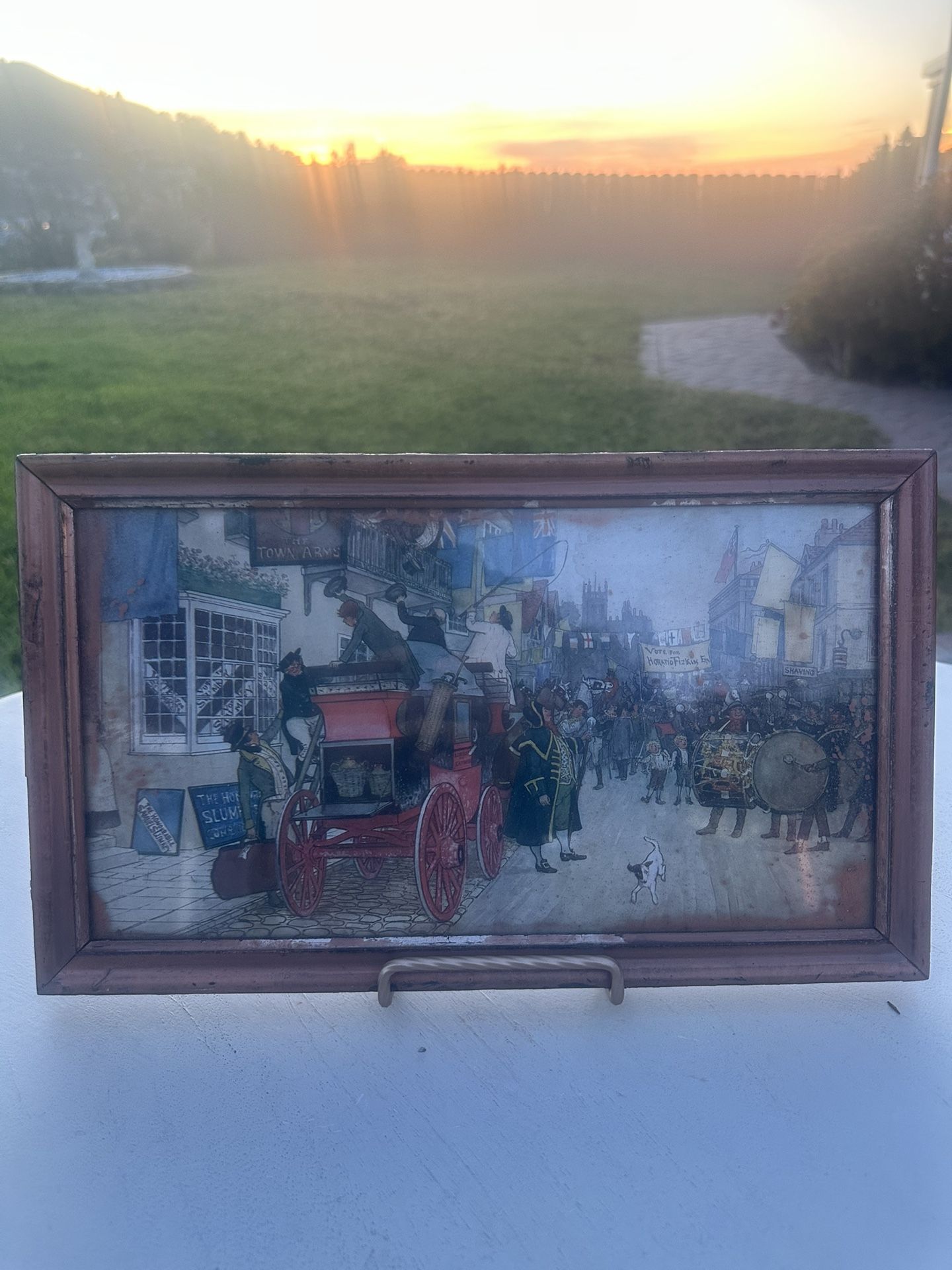 Vintage “The election at Eatanswill”, Charles Dickens lively English town scene
