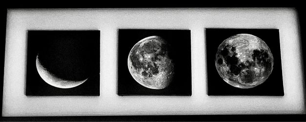 Moon Phases Framed Wall Art (Black And White Lunar Triptych, 11.5” x 25.5”)