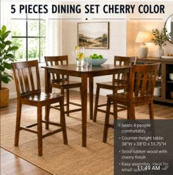 5 pieces dining set cherry color