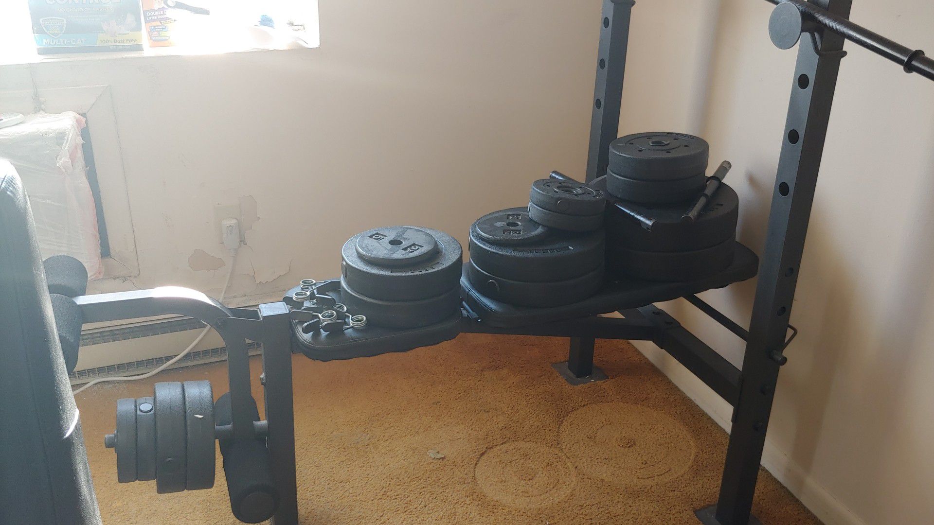Weight training equipment 150 pound total.