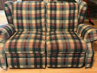 Plaid Upholstered Loveseat Recliner
